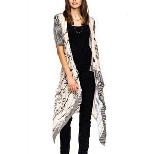 NEW BEATE HEYMANN linen print long duster in beige multi
